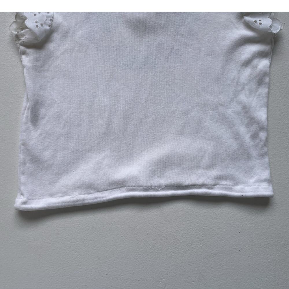 Vtg 70’s White Floral Cropped Ruffle Lace Crop Top Sz L Cotton Retro Boho Hippie - Picture 6 of 11